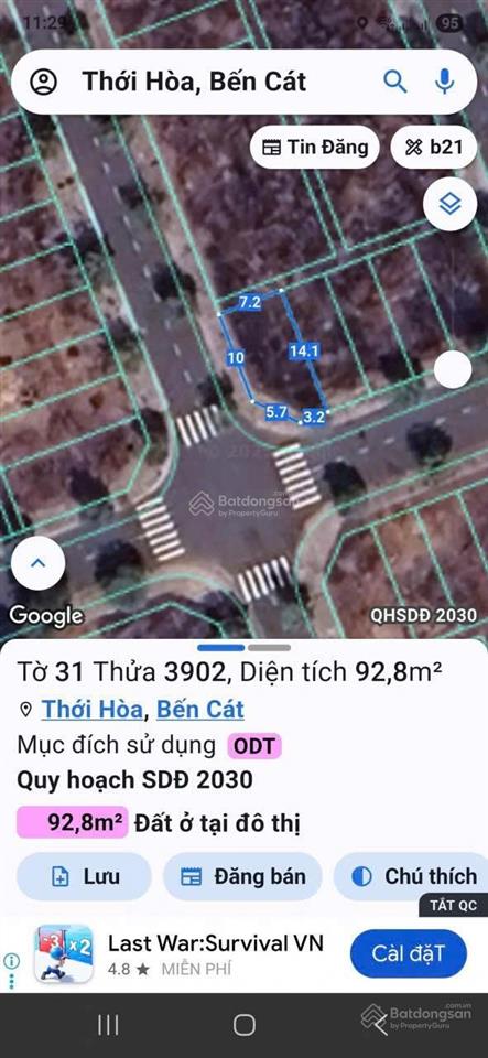 Chính chủ bán lô góc 2 mặt tiền  giá 1tỷ680  diện tích 92,8m2  sổ sẵn. cách ql13 2 phút