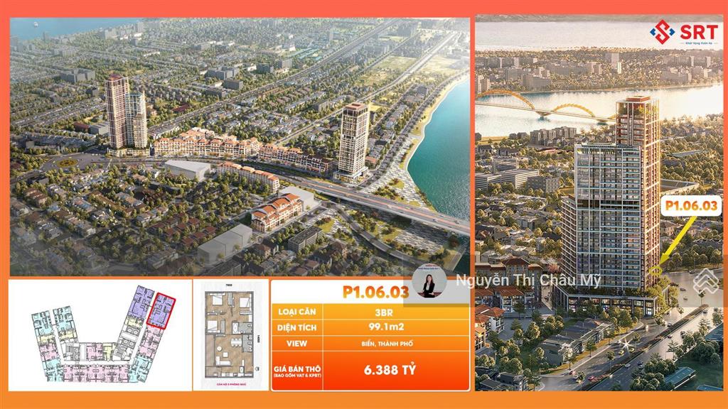 Căn hộ 3pn diện tích lớn 99.1m2 dự án sun cosmo view sông biển ms châu mỹ srt