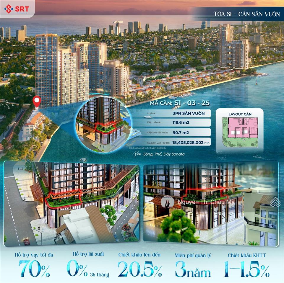 Căn hộ sân vườn 3 phòng ngủ + view sông 118.8m2 + sân vườn 90.7m2 the symphony châu mỹ srt