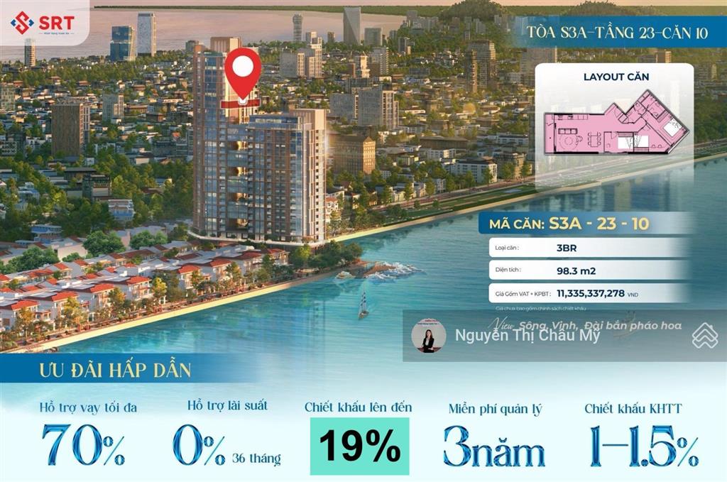 Căn hộ 3pn view trực diện sông hàn duy nhất toà s3 giỏ cđt vào ký hđmb ngayms châu mỹ srt