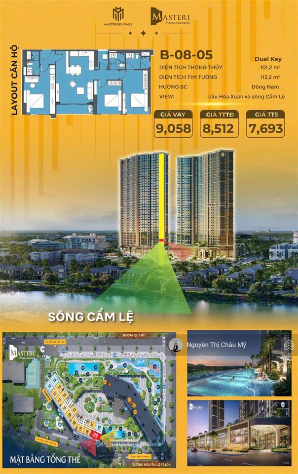 Căn hộ dual key tầng 08 view sông mát quanh nămcăn hộ hàng hiệu masteri đà nẵng ms châu mỹ