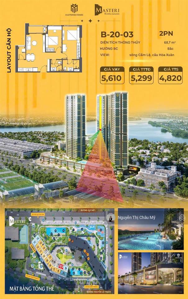 Căn hộ 2br tầng cao 20 view sông thành phố căn hộ hàng hiệu masteri đà nẵng ms châu mỹ