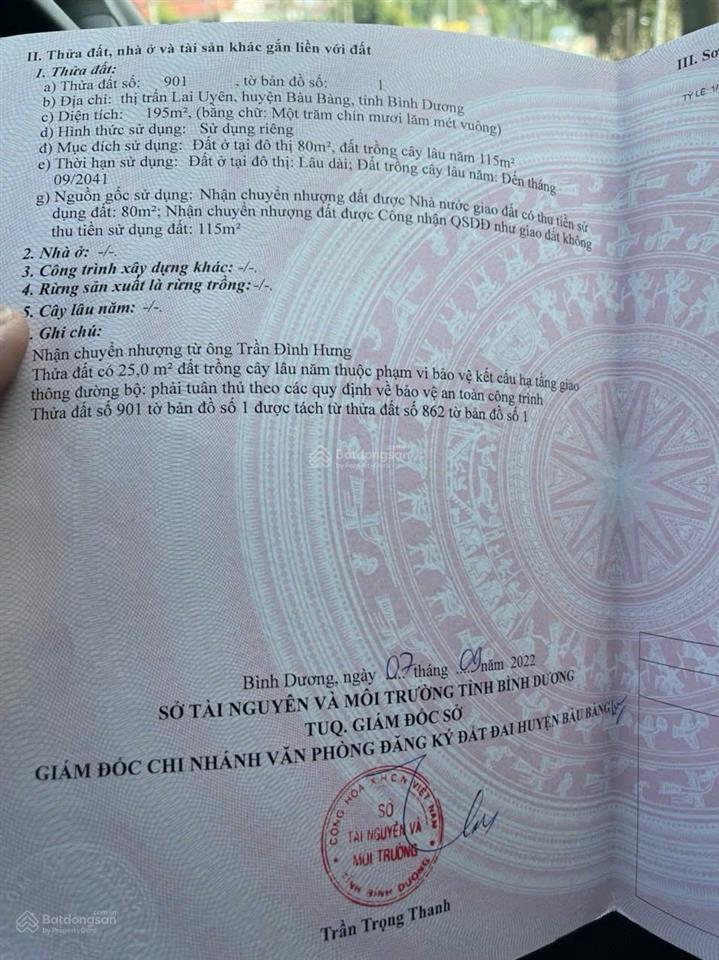 Lô rẻ nhất bàu bàng  dt 5x39 = 195m2  80m thổ cư  giá 820tr