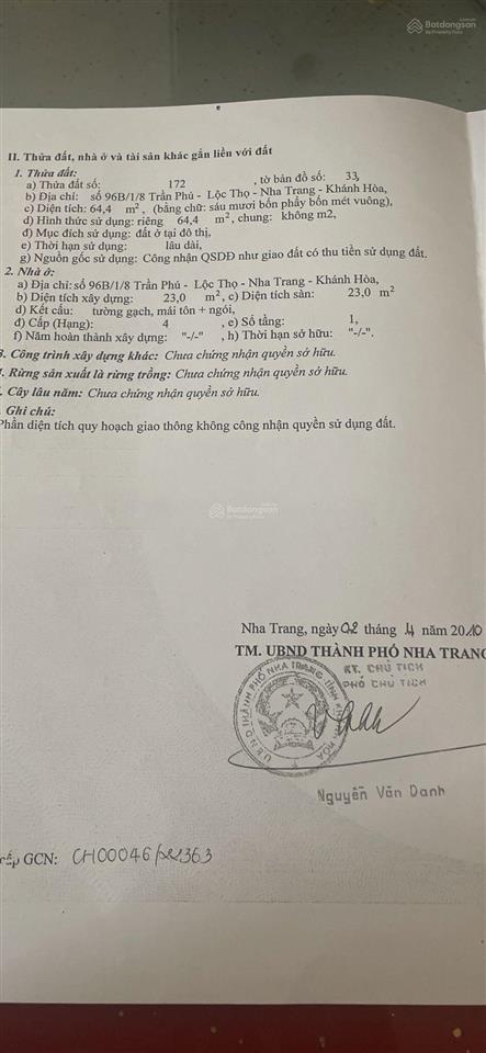 Nhà bán 96/1/8 trần phú, nha trang, 198 m2 (rộng 6.3m, nở hậu 12.3m x 25,7 m), 3 tầng, giá 70 tỷ