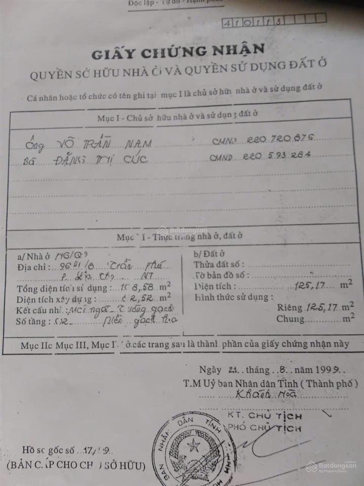 Nhà bán 96/1/8 trần phú, nha trang, 198 m2 (rộng 6.3m, nở hậu 12.3m x 25,7 m), 3 tầng, giá 70 tỷ