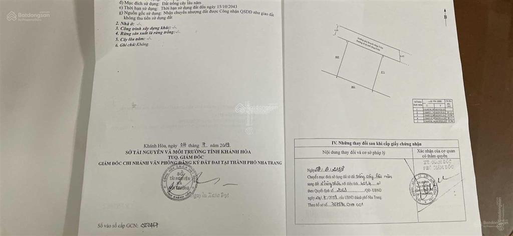 Bán đất xã vĩnh lương nha trang, dt 401,4m2(đất ở), giá 16 triệu/m2, đường ô tô rộng 6m