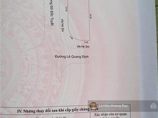 Bán góc vị trí đẹp 2 đường thông 5m5 lê quang định  đô đốc tuyết, hoà xuân.