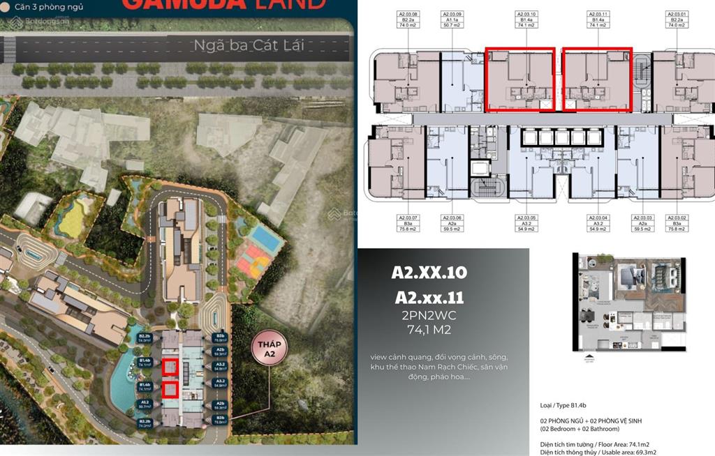 Chính chủ gửi bán căn 2pn tháp a2 hướng nam, view nhìn nội khu và khu thể thao rạch chiếc