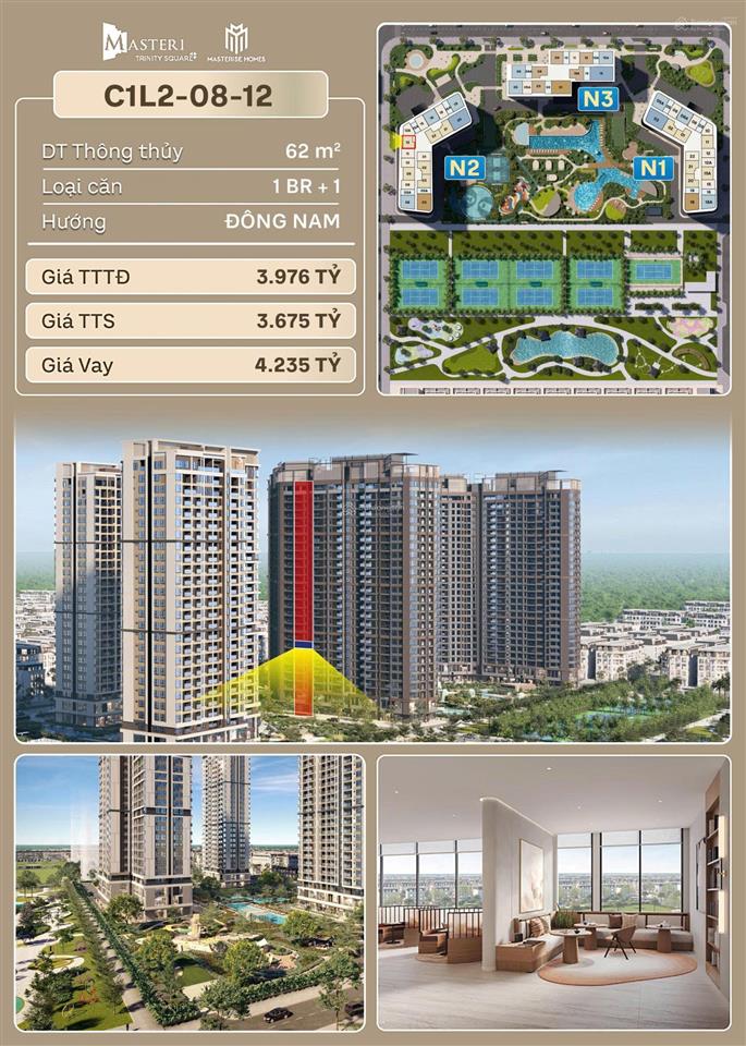 Quỹ độc quyền masteri trinity square view hồ, giá tốt, vốn tự có 20%sở hữu ngay căn đẹp