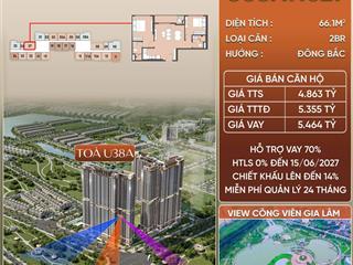 U38a.1627  2pn  66.1m²  đông bắc  mát mẻ, tránh nắng trực diện tại masterise lake vhocp gia lâm