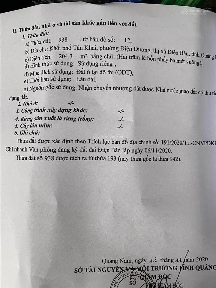 Chính chủ cần bán lô đất siêu đẹp tại khối tân khai phường biển điện dương