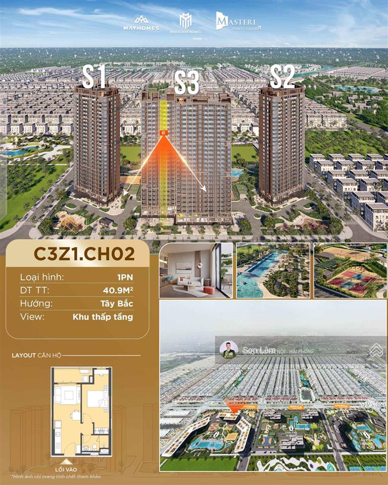 Bán căn 1 phòng ngủ 40m2 chung cư trinity square tầng 15