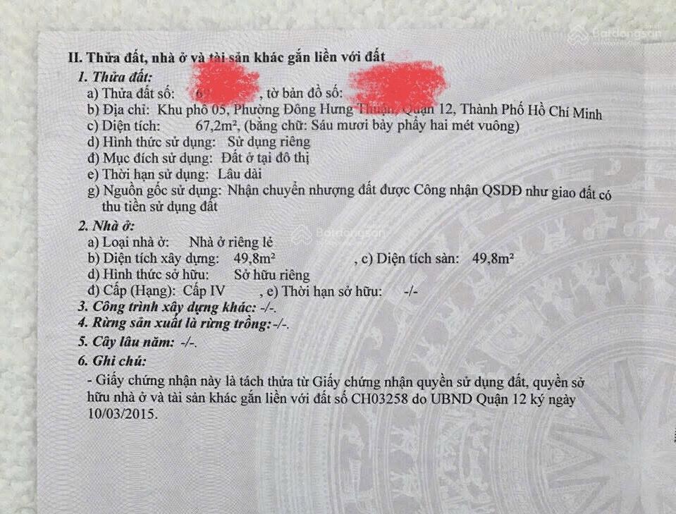 Bán lô đất diện tích đẹp đường nguyễn văn quá q12 diện tích 5 x 15m hẻm nhỏ 2m giá 3tỷ 560 tr