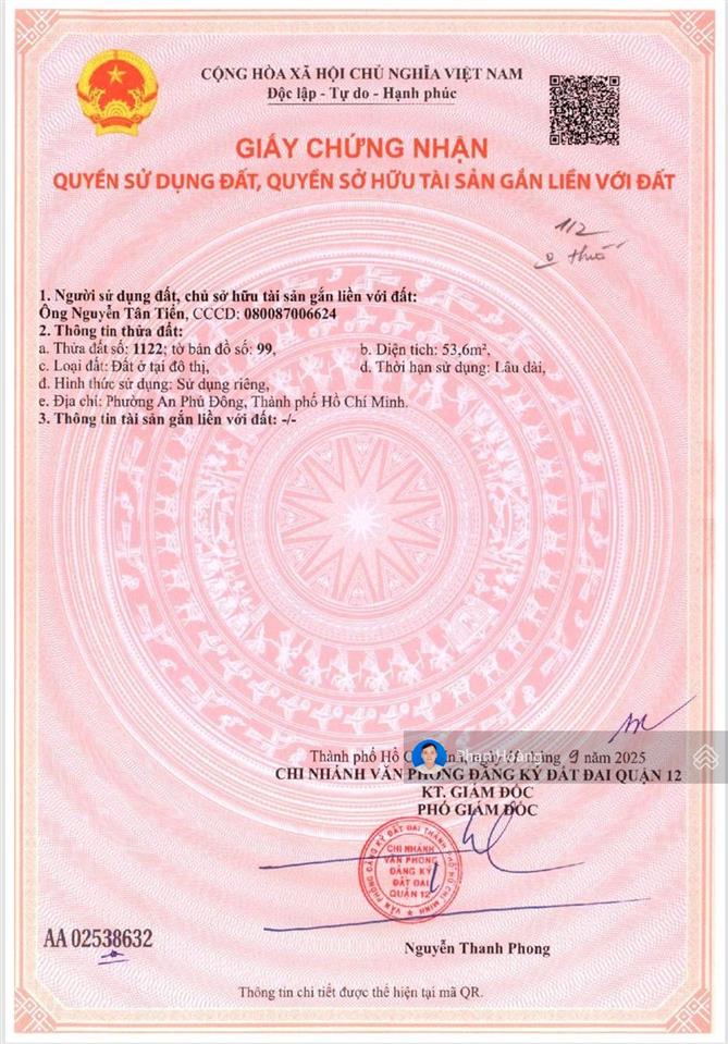 Bán đất 4x13.4 kdc hẻm 154/5 vườn lài, gần sông, gần gò vấp, hẻm 9m, dân trí cao, giá 4.99 tỷ