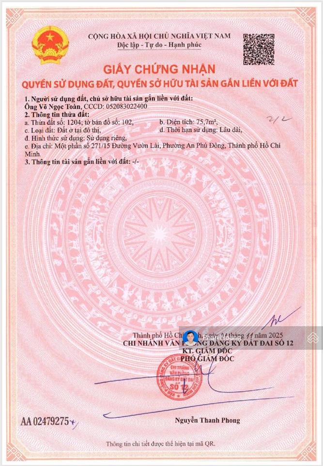 Bán đất 1/ ngắn đường vườn lài, an phú đông, dt 5.25x14.6, hẻm xe hơi, giá 6 tỷ tl