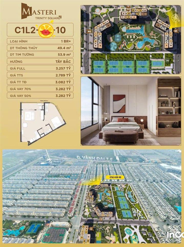 Hơn 5x tr/m căn hộ 1n+ kính cong độc bản tại triniti square vhocp2. sang sịn mịn