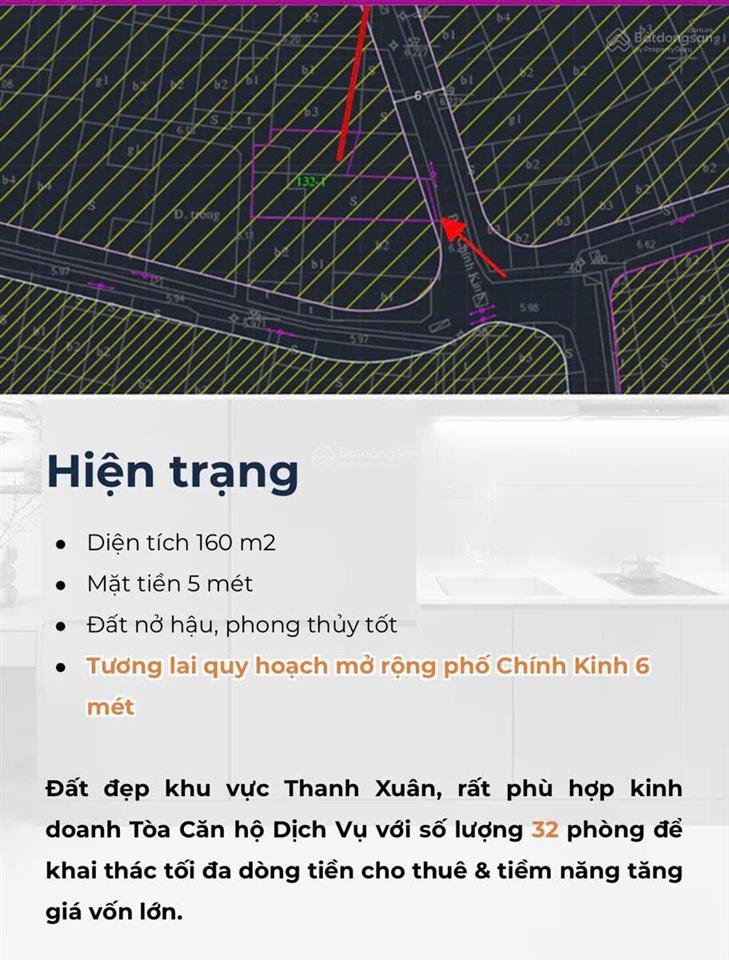 Hàng hiếm! toà chdv mặt phố chính kinh, 162m2*9t, mt 6m, 32 căn hộ kk, đủ pccc, dòng tiền 7%/năm