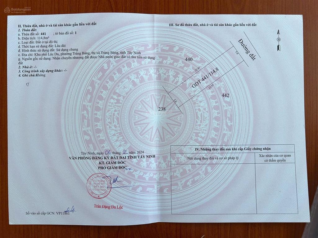 Tôi có miếng đất cần bán ở đường bùi thanh vân lộc du trảng bàng (dt5x23m ful thổ) giá 950tr