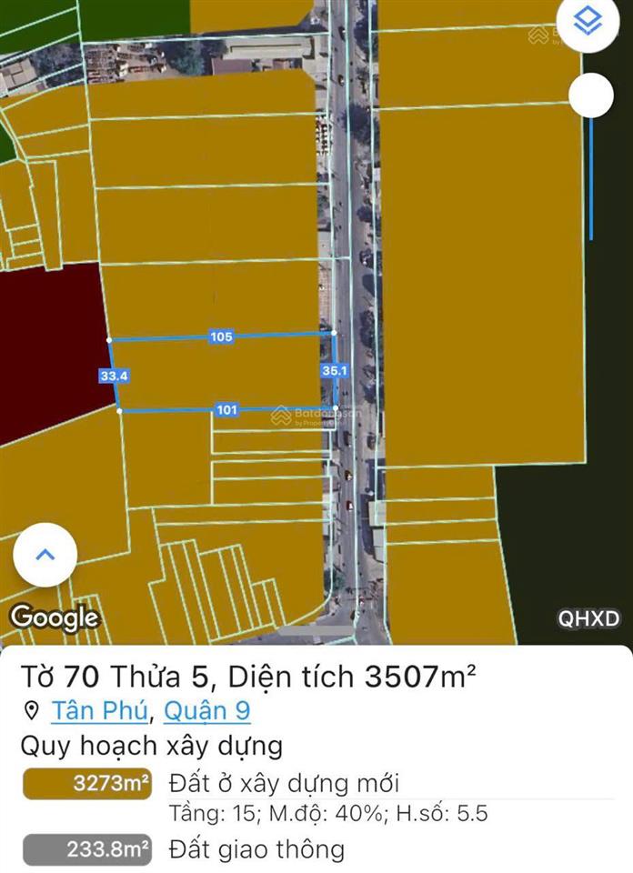 Bán khuôn đất khan hiếm mặt tiền hoàng hữu nam q. thủ đức 35 x 101m, ct hầm 15 tầng, giá 230 tỷ tl