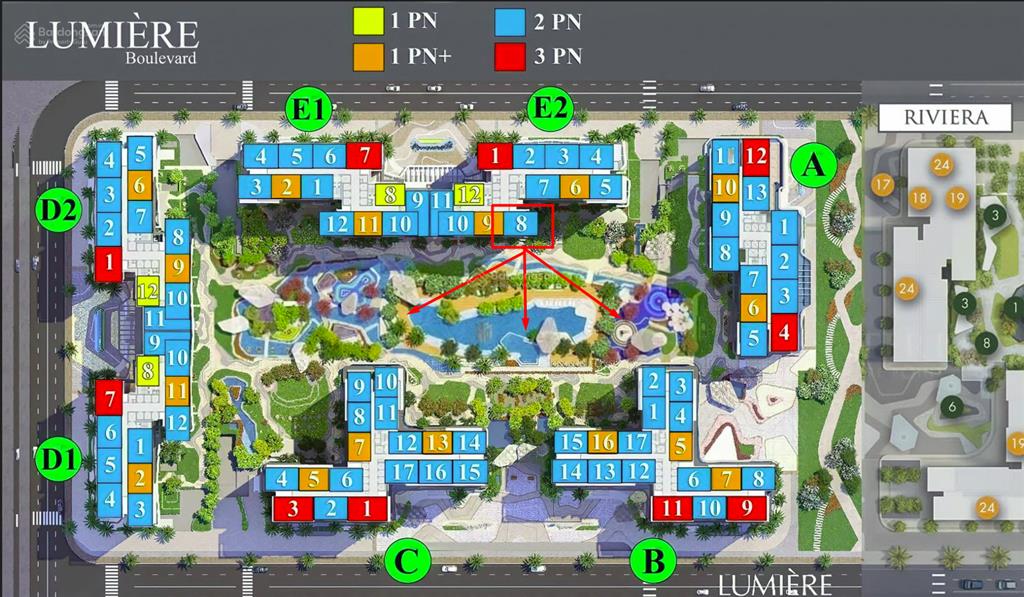 Căn góc 2pn, tòa d  giá bán 4 tỷ 78 bao hết, view trực diện hồ bơi, lumiere boulevard