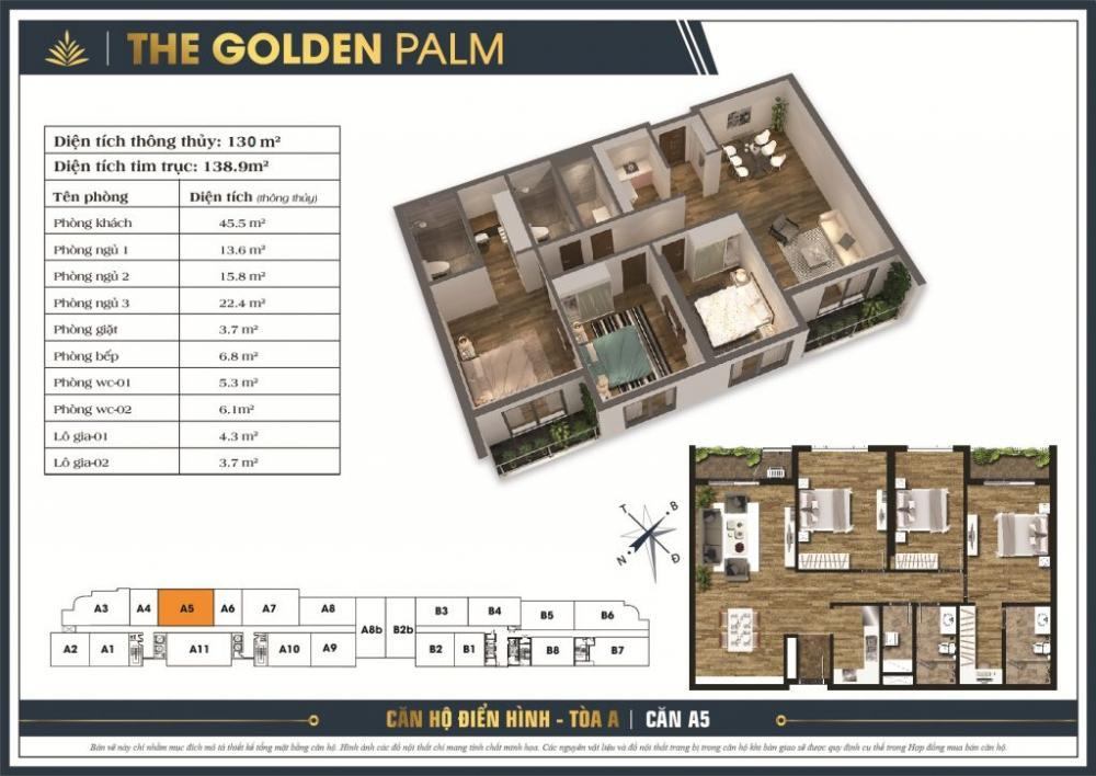 Bán căn 134,6m golden palm 21 lê văn lương, sẵn sổ, đầy đủ nội thất, có slot ô tô, 85 triệu/m