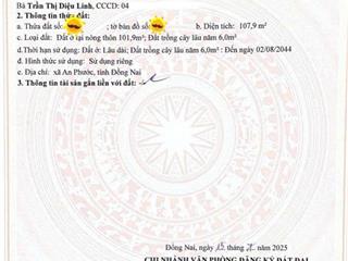 Chính chủ bán lô đất đẹp pháp lý chuẩn giá hợp lý, 107m2 an phước , giá 1ty3, gần sân bay