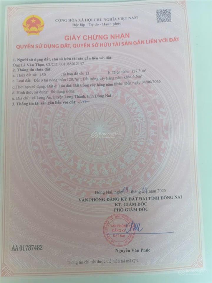 Bán gấp đất tại đường bưng môn, xã long an, long thành, đồng nai, 1,7 tỷ, 127,3 m2