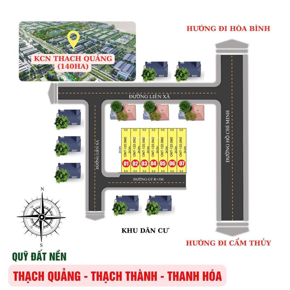 Đất nền thạch quảng thạch thành thanh hoá, 120m2 full thổ cư, giá đầu tư 285 triệu 1 lô