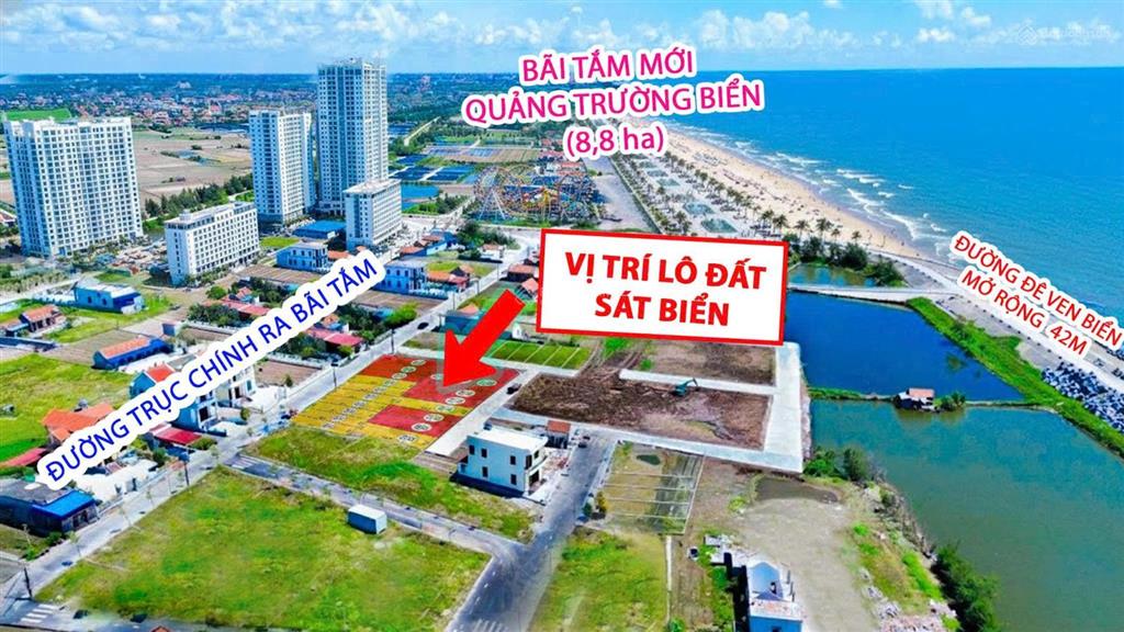 Cắt lỗ! chỉ 1,3 tỷ mua đứt lô đất 82m2 hướng đông nam view quảng trường biển  bãi tắm mới