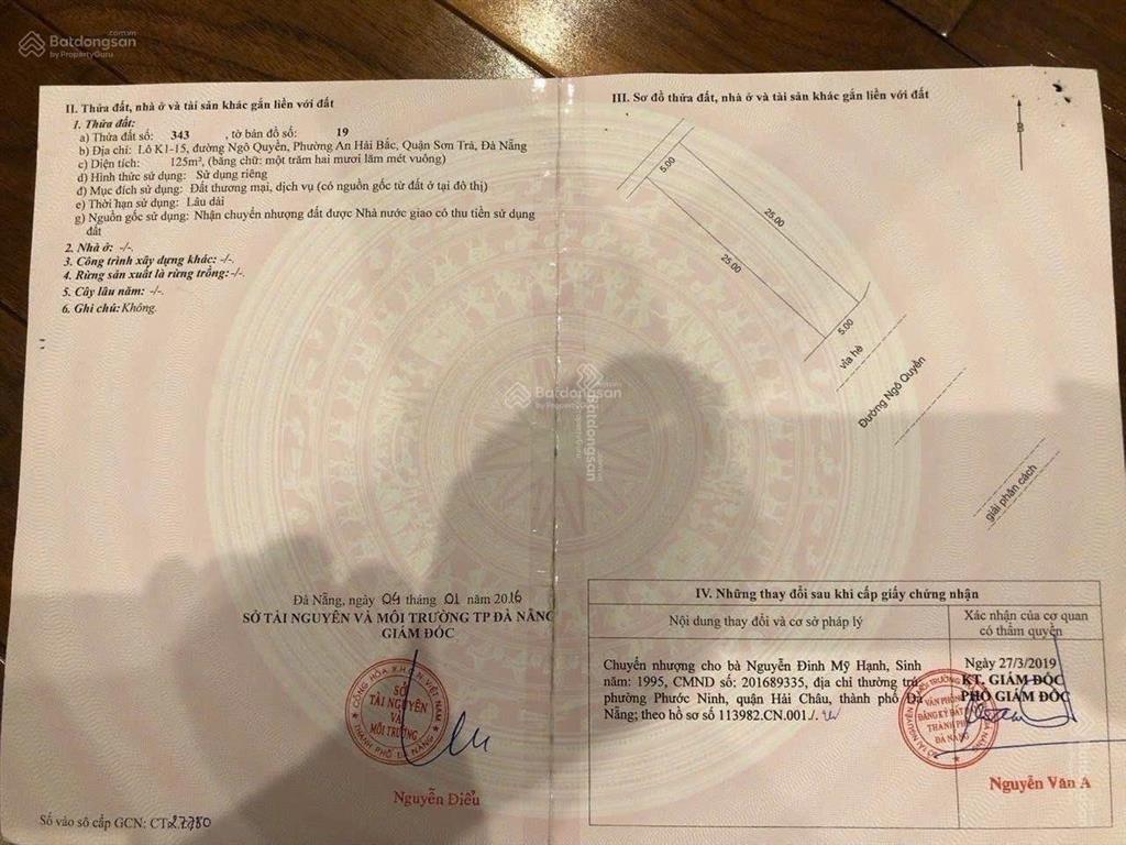 Góc 2 mặt tiền chủ cần giao dịch đường ngô quyền, trung tâm sơn trà, an hải bắc