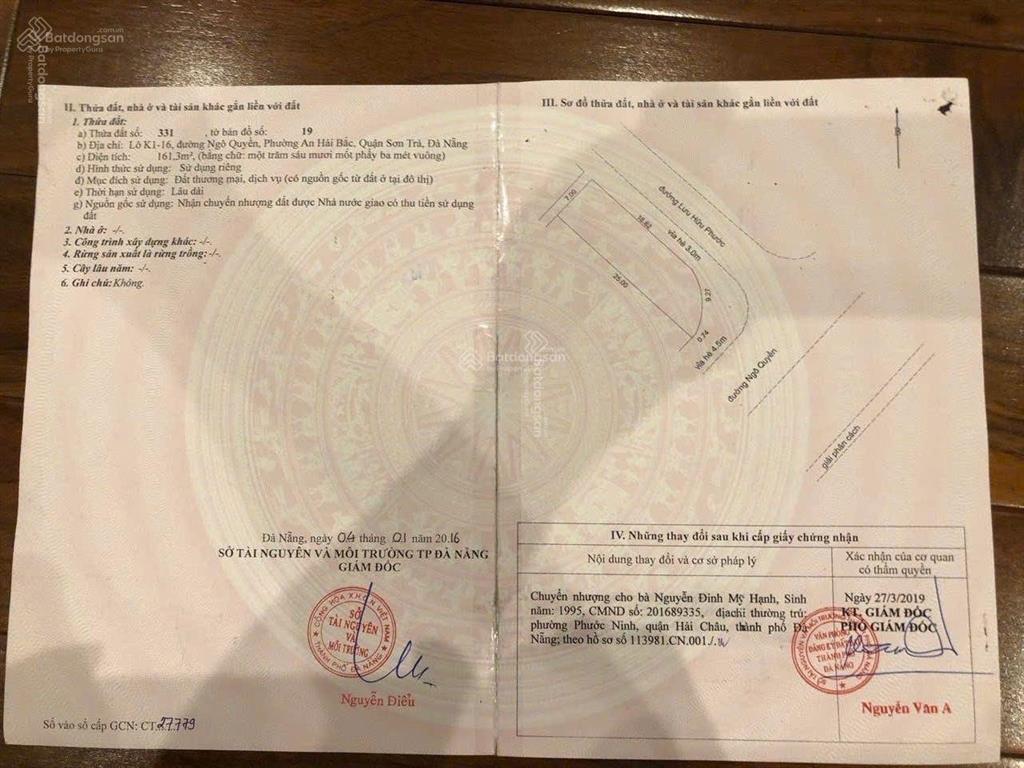 Góc 2 mặt tiền chủ cần giao dịch đường ngô quyền, trung tâm sơn trà, an hải bắc