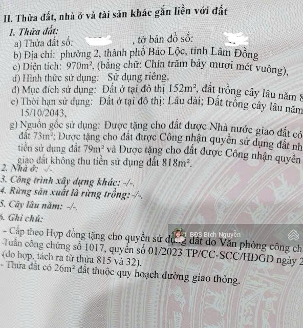 970m2 đất đường lớn trung tâm phường 2phù hợp mở nhà hàng, khách sạn, làm kho, gara...