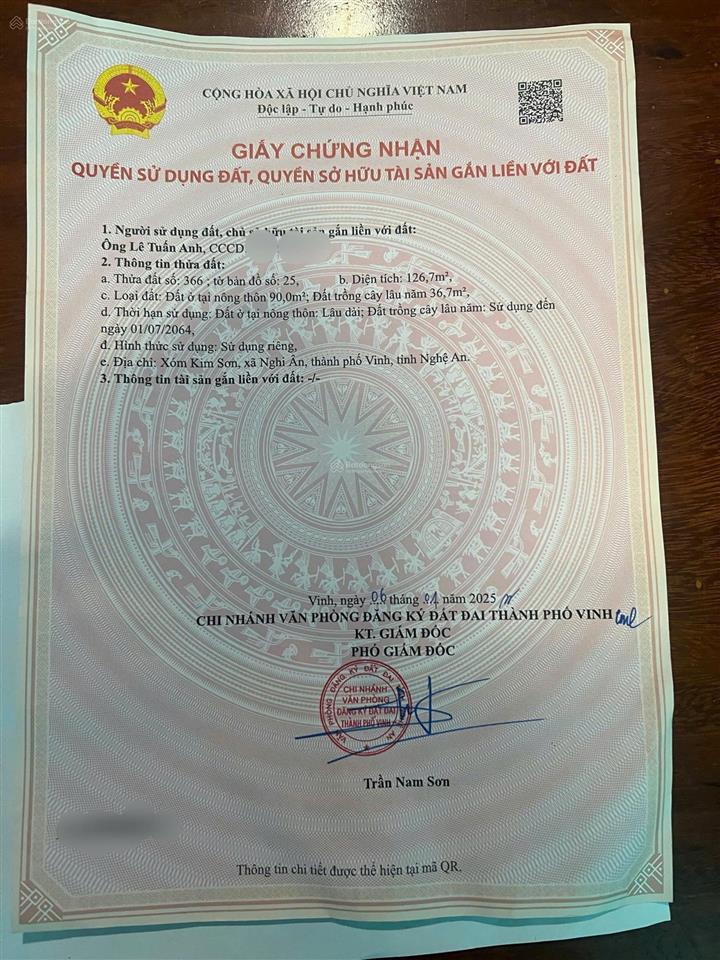 Chính chủ bán lô 126.7m² mặt đường lớn nghi ân gần sân bay vinh giá dưới 3xtr/m2