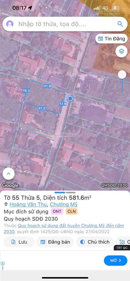 Đất bán 581m2, 3,6 tỷ tại xã hoàng văn thụ, chương mỹ, hà nội