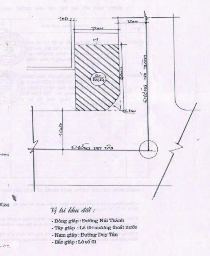 Bán đất góc 2 mặt tiền núi thành duy tân, 532.54m2, đang cho thuê đất 200 tr/tháng