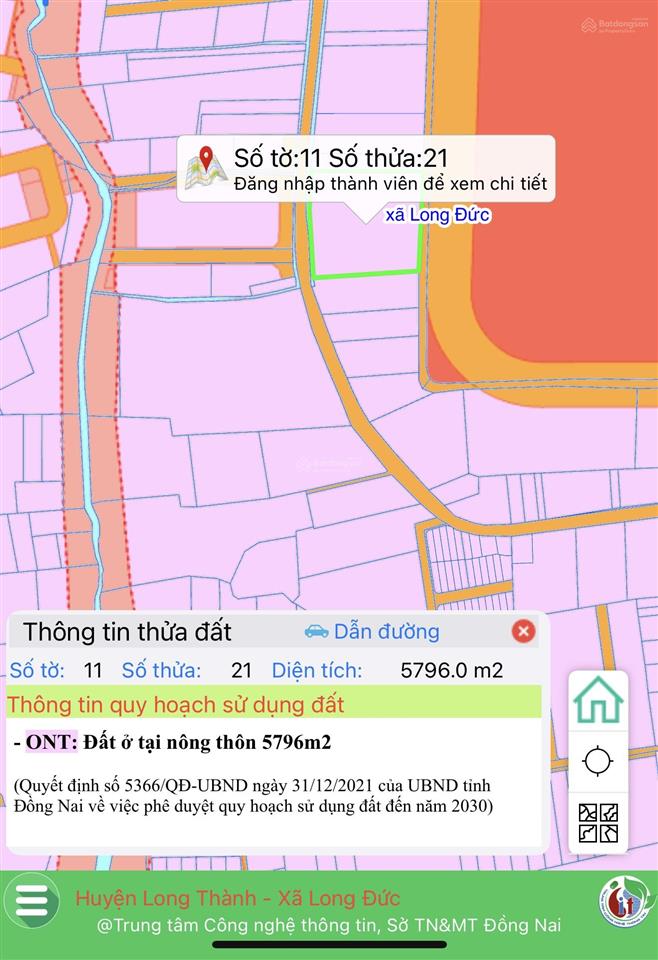 Bán đất sát kcn long đức long thành 2 mặt tiền diện tích 5796m2 cây lâu năm, quy hoạch full thổ cư