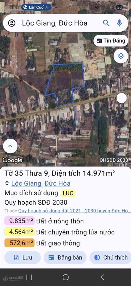 Bán gấp đất nông nghiệp tại mtđ đt 821, ấp lộc hòa, xã lộc giang, huyện đức hòa, tỉnh long an