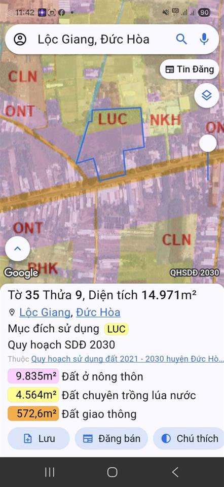 Bán gấp đất nông nghiệp tại mtđ đt 821, ấp lộc hòa, xã lộc giang, huyện đức hòa, tỉnh long an