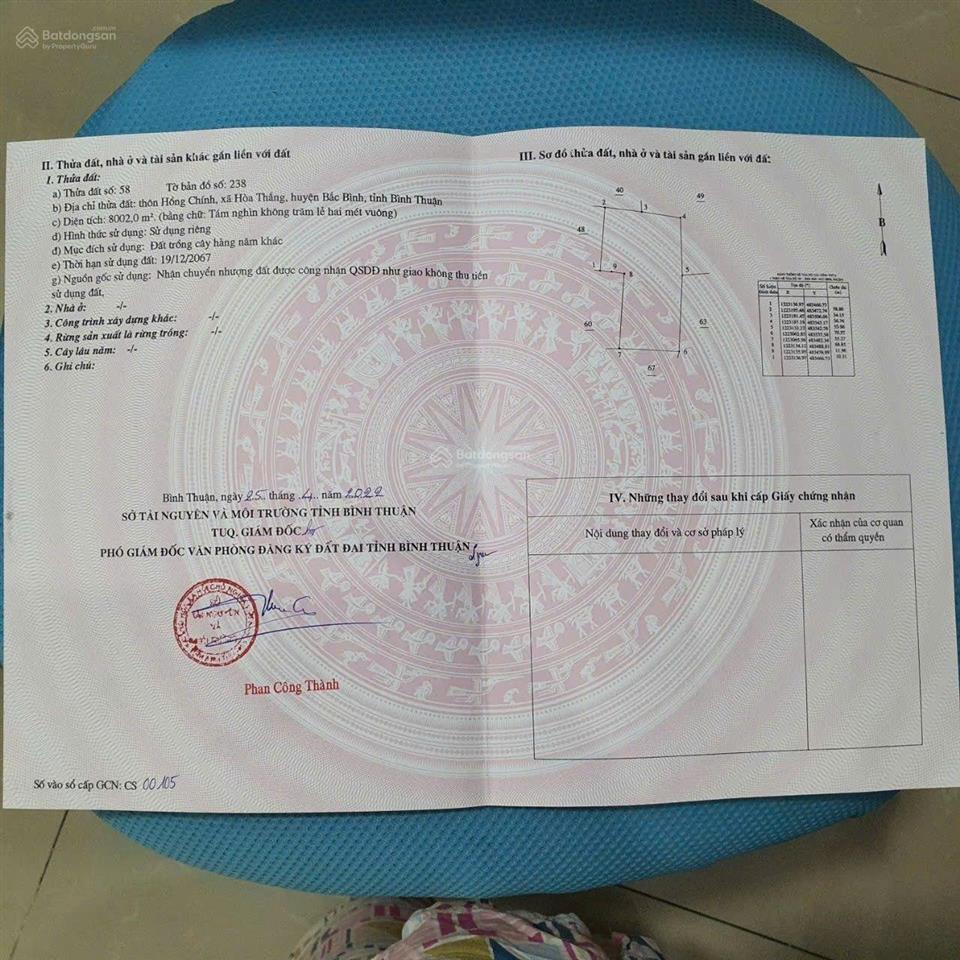 Chính chủ bán đất 8000m2 gần biển hòa thắng, bắc bình. cách biển 3km. giá tốt. đường xe tải