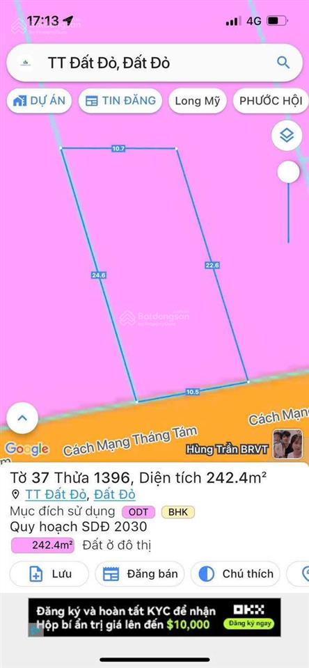 Mặt tiền đường cách mạng tháng tám  trung tâm thị trấn đất đỏ  ngay quốc lộ 55