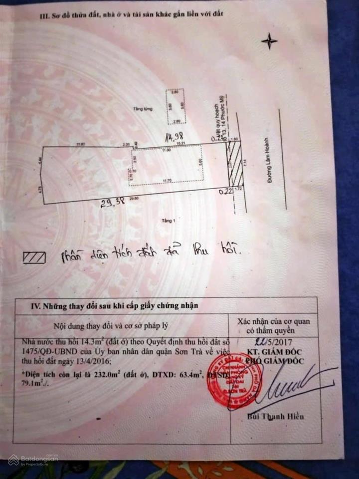 Tôi cần bán gấp đất biển 232m2 đường lâm hoành, sơn trà, đà nẵng. cách biển 150m