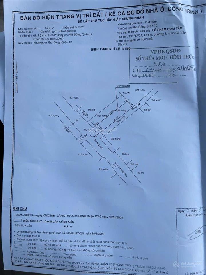 Bán đất tại đường thạnh lộc 15, an phú đông, quận 12, hồ chí minh, giá tốt, 94m2