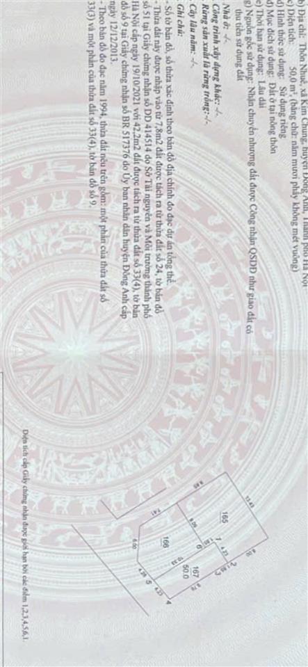 50m thôn nhuế xã kim chung đahn vị trí đắc địa sẵn nhà cấp 4 giá 5 tỷ 850tr