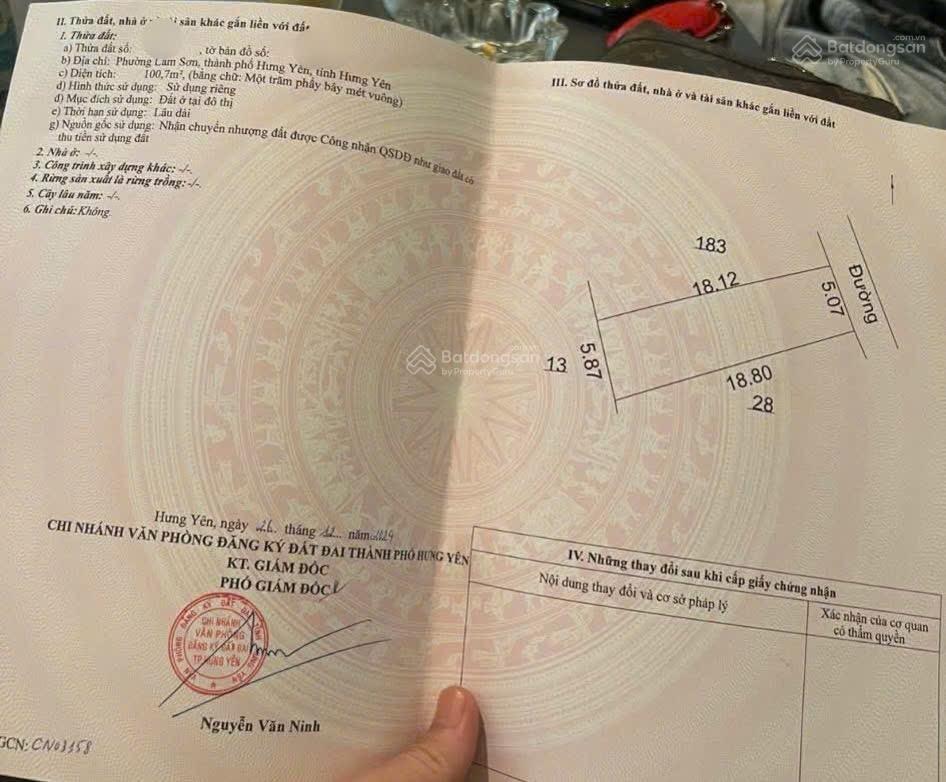 Khu phố kim đằng, lam sơn, tphy( sơn nam hưng yên) diện tích 107m2 nở hậu, mặt 5,07m, hậu 5,87m