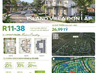 Biệt thự đảo đơn lập eco retreat r1138. giá 26.9 tỷ, 340m2. công viên 2 bên hông. kế bên clubhouse