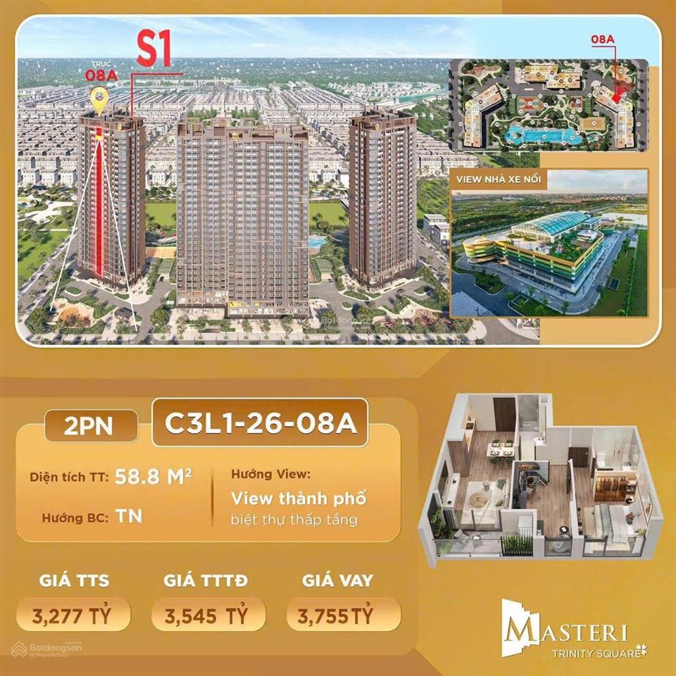 Quỹ căn 2n rẻ nhất dự án masteri trinity square, vốn chỉ cần có từ 850tr ib e trang ngay để nhận tt