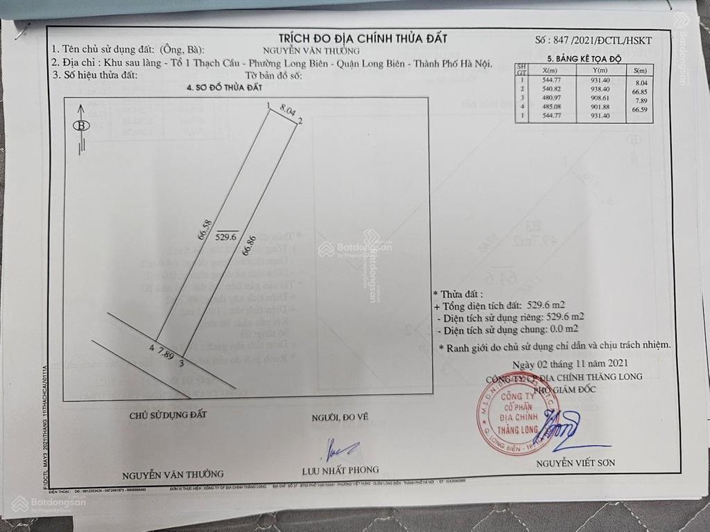 Bán 529m2 đất thạch cầu long biên hà nội