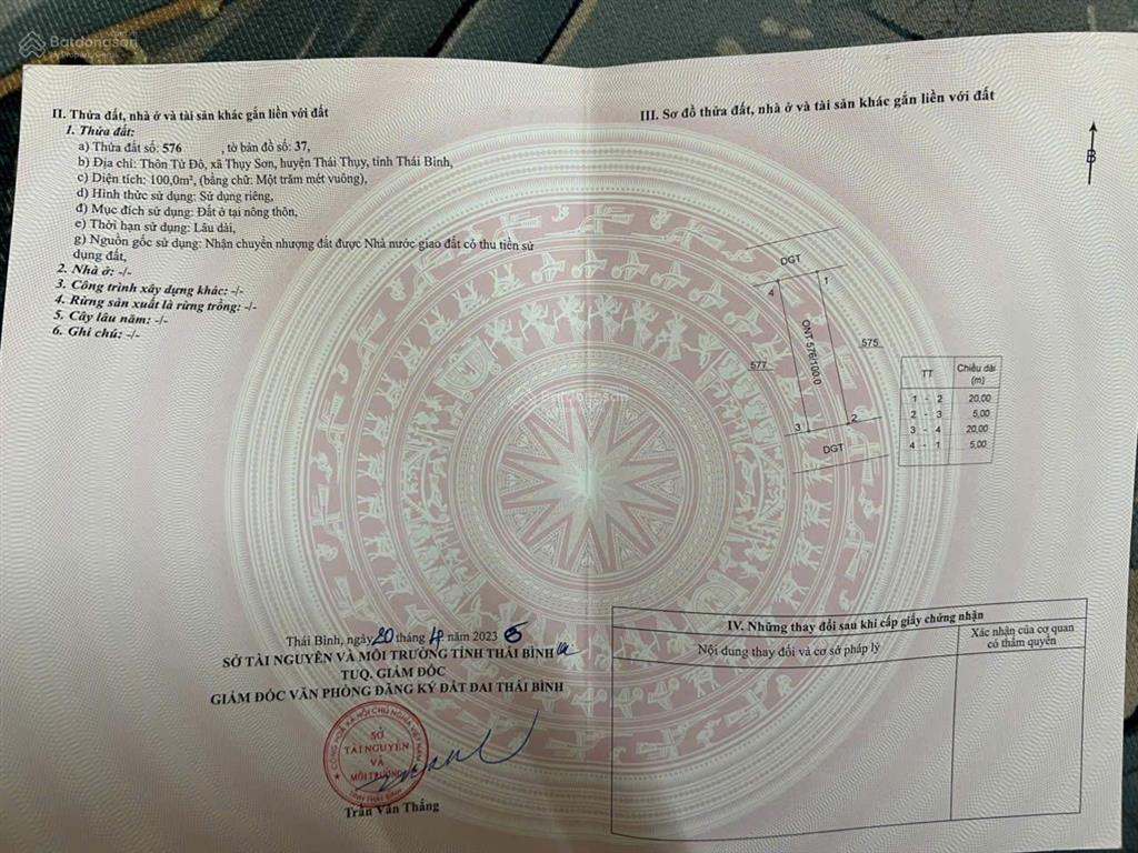 Chính chủ bán lô đất tử đô, thụy sơn, thái thụy  đường ô tô tránh nhau, sổ đỏ trao trao tay