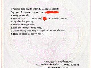 Bán 130m đất gần ngay siêu thị dabaco từ sơn giá rẻ