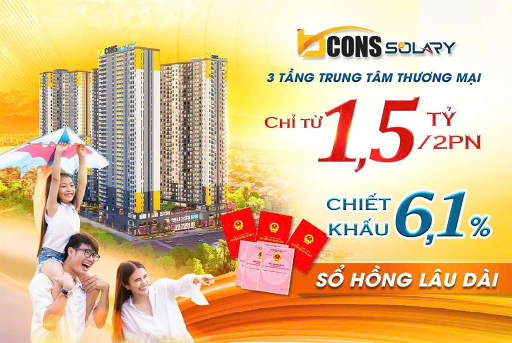 Suất nội bộ 2 căn đẹp bcons solary chỉ 1,5tỷ/căn 2pn, ký hđ chỉ 75triệu, ck 6.1%, ân hạn gốc 5 năm